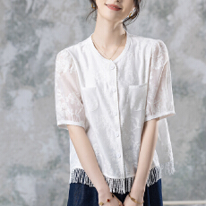 批发限价+12+小视频 流苏轻薄蕾丝绣花<b class='q'>短袖</b><b class='q'>衬衫</b>女夏2026短款上衣小衫