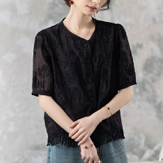 批发限价+12+小视频 流苏轻薄蕾丝绣花<b class='q'>短袖</b><b class='q'>衬衫</b>女夏2026短款上衣小衫