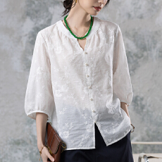 批发限价+12+小视频法式优雅绣花纯棉百搭纯棉衬衫大码女装2026夏新款