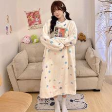 批发量大价优25年冬季法兰绒加厚连衣裙睡裙直播高品中长款睡裙家居