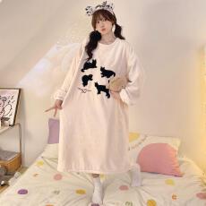 批发量大价优25年冬季法兰绒加厚连衣裙睡裙直播高品中长款睡裙家居