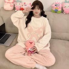 批发量大价优25年冬季法兰绒加厚睡衣女套装直播高品家居圆领卡通