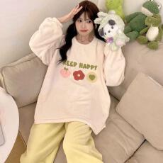 批发量大价优25年冬季法兰绒加厚睡衣女套装直播高品家居圆领卡通