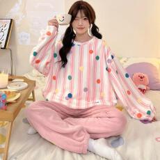 批发量大价优25年冬季法兰绒加厚睡衣女套装直播高品家居圆领卡通