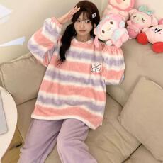 批发量大价优25年冬季法兰绒加厚睡衣女套装直播高品家居圆领卡通