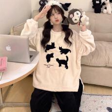 批发量大价优25年冬季法兰绒加厚睡衣女套装直播高品家居圆领卡通