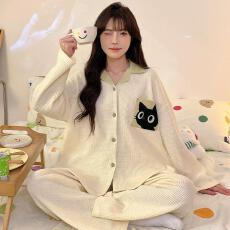 批发量大价优25年秋季仿棉华夫格双长开衫睡衣女套装网红爆款直播高品