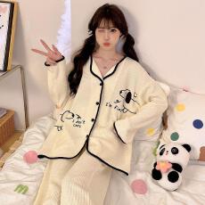 批发量大价优26年春季华夫格180g开胸长袖套装直播高品双长开衫外穿