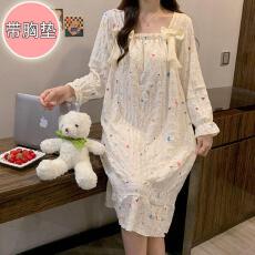 批发量<b class='q'>大</b>价优26年春季皱布带胸垫长袖睡裙少<b class='q'>女</b>中长裙直播<b class='q'>高</b>品可外穿