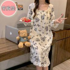 批发量<b class='q'>大</b>价优26年春季皱布带胸垫长袖睡裙少<b class='q'>女</b>中长裙直播<b class='q'>高</b>品可外穿