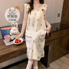 批发量大价优26年夏季皱布带胸垫吊带睡裙少女中长裙直播高品可外穿