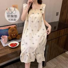 批发量大价优26年夏季皱布带胸垫吊带睡裙少女中长裙直播高品可外穿