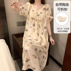 批发量大价优26年夏季皱布带胸垫短袖睡裙少女中长裙直播高品可外穿