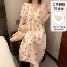 批发量大价优26年夏季皱布带胸垫短袖睡裙少女中长裙直播高品可外穿