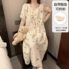 批发量大价优26年夏季皱布带胸垫短袖睡裙少女中长裙直播高品可外穿