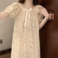 批发量大价优26年夏季云朵棉短袖蝴蝶结睡裙女甜美可爱印花直播高品