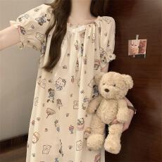 批发量大价优26年夏季云朵棉短袖蝴蝶结睡裙女甜美可爱印花直播高品