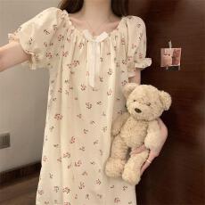 批发量大价优26年夏季云朵棉短袖蝴蝶结睡裙女甜美可爱印花直播高品