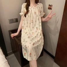 批发量大价优26年夏季云朵棉短袖蝴蝶结睡裙女甜美可爱印花直播高品