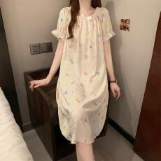 批发量大价优26年夏季云朵棉短袖蝴蝶结睡裙女甜美可爱印花直播高品