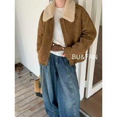 批发羊羔毛拼接麂皮绒外套女2025秋冬新款复古宽松<b class='q'>百搭</b>夹棉加厚棒球服