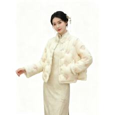 批发新中式国风粉色刺绣短款羽绒服女2025冬季年轻款高端盘扣冬装外套