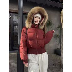 批发韩版大毛领短款羽绒服女2025冬季新款连帽白鸭绒夹克【毛领可拆】