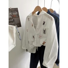 批发立体装饰衬衣绣花宽松休闲长袖<b class='q'>中长款</b>内搭外穿白色刺绣衬衫春季女