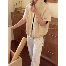 批发针织拼接短袖<b class='q'>马甲女</b>2026春季新款百搭时尚休闲立领皮衣马夹外套女