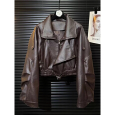 批发美式复古短款皮衣外套<b class='q'>女</b>2026春季新款翻收腰显瘦翻领拉链机车<b class='q'>夹克</b>