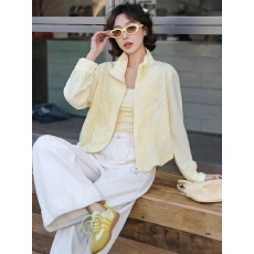 批发欧洲站2026春季新款韩单立领<b class='q'>蕾丝</b><b class='q'>短外套</b>女轻薄小个子亚麻夹克上衣