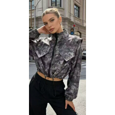 批发夏季防晒衣薄款水墨风扎染复古晕色抽绳宽松肩垫<b class='q'>短</b>夹克上衣<b class='q'>外套女</b>