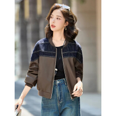批发时尚休闲<b class='q'>牛仔</b>拼接皮衣外套女2026春秋新款显瘦百搭棒球服<b class='q'>夹克</b>上衣