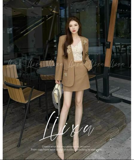 liixu 호박색 깃발 색상 시스템 고급 센스 캐주얼 정장 세트 3 차원 꽃 정장 재킷 x53tzy6017