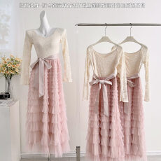 批发Catyears猫年 粉荔漫舞~复古法式<b class='q'>蕾丝</b>蓬松蛋糕裙摆<b class='q'>连衣裙</b>加绒