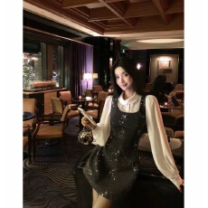 批发BarbChill12/30-10:00新品柔白黑韵50羊毛珠片绣花小香<b class='q'>连衣裙</b>