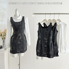 批发BarbChill12/30-10:00新品柔白黑韵50羊毛珠片绣花小香<b class='q'>连衣裙</b>套装