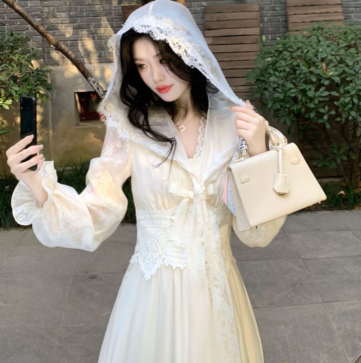 blovelan 크릭 들어라. 눈 품격 섹션 레이스 기타 착용 법 후드 허리 수축 롱 스커트