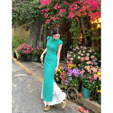 批发凌茜恣禾碧城春曲国风新中式斜襟立领无袖显瘦衬裙旗袍裙子