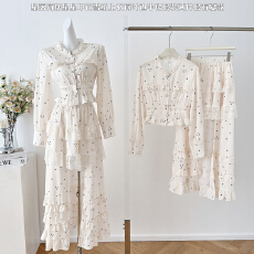 批发小雨姐姐星落荷摆星星印花<b class='q'>雪纺</b><b class='q'>上衣</b>荷叶边半裙套装<b class='q'>两件套</b>春夏款