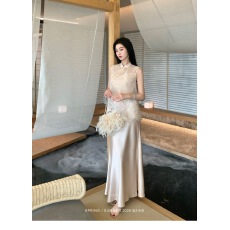 批发凌茜恣禾月照金枝国风新中式网纱刺绣<b class='q'>马甲</b>吊带缎面<b class='q'>长款</b>鱼尾裙子