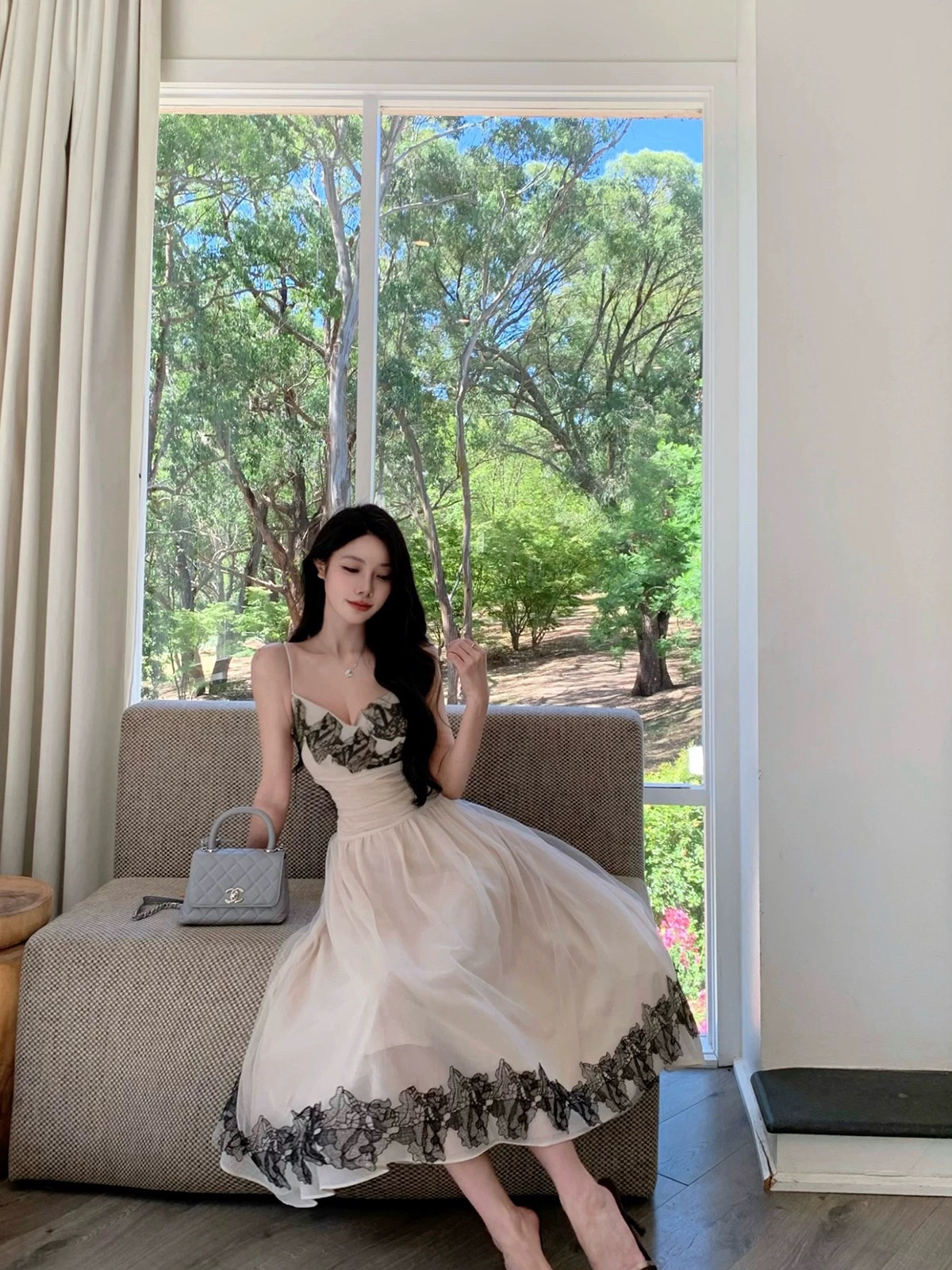 justqin 릴리 앤 매너 2026 새로운 봄 드레스 섹시함 레이스 슬립 여성 드레스 허리 수축 롱 스커트