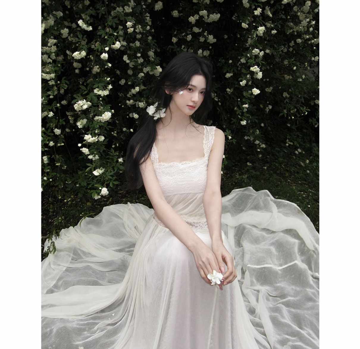 하나부터 순간 부드러운 바람 레이스 슬립 큰 진자 드레스 레이스업 허리 수축 슬림해 보이는 요정 치마 cy-s26090