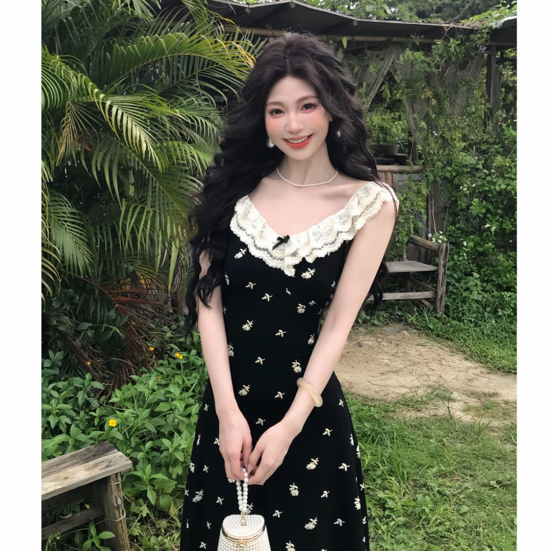 저녁 바람 속삭임 프랑스식 레트로 디자인 센스 여름 신제품 허리 수축 슬림해 보이는 꽃무늬 슬립 연속 드레스