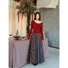 批发秋冬<b class='q'>撞色</b>拼接格纹羊毛混纺长袖<b class='q'>连衣裙</b>女