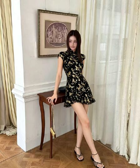 매일 밤 건강 꽃 오리지널 디자인 주름 레이스 새로운 중식 개선 치파오 드레스