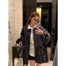 批发实拍实价 慵懒双口袋风衣外套＋休闲白色修身polo领衬衫两件套