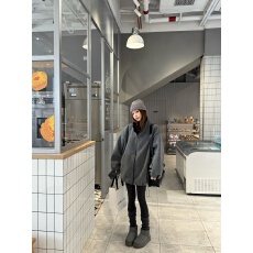 批发实拍实价 盐系加厚双面摇粒绒灰色<b class='q'>宽松</b>立领长袖拉链卫衣外套女