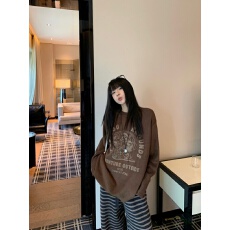 批发实拍实价 毛绒圆领长袖内搭T设计套头打底衫上衣<b class='q'>条纹</b>宽松阔腿裤