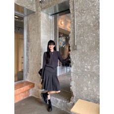 批发实拍实价 韩式翻领麻花纹理镂空长袖针织衫慵懒百褶半身裙